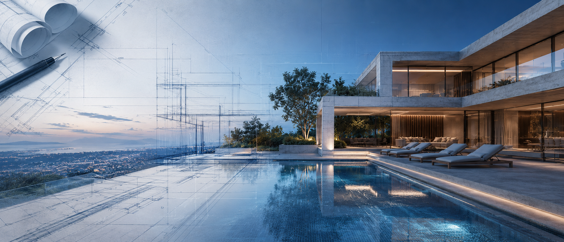 De boceto arquitectónico a piscina realizada